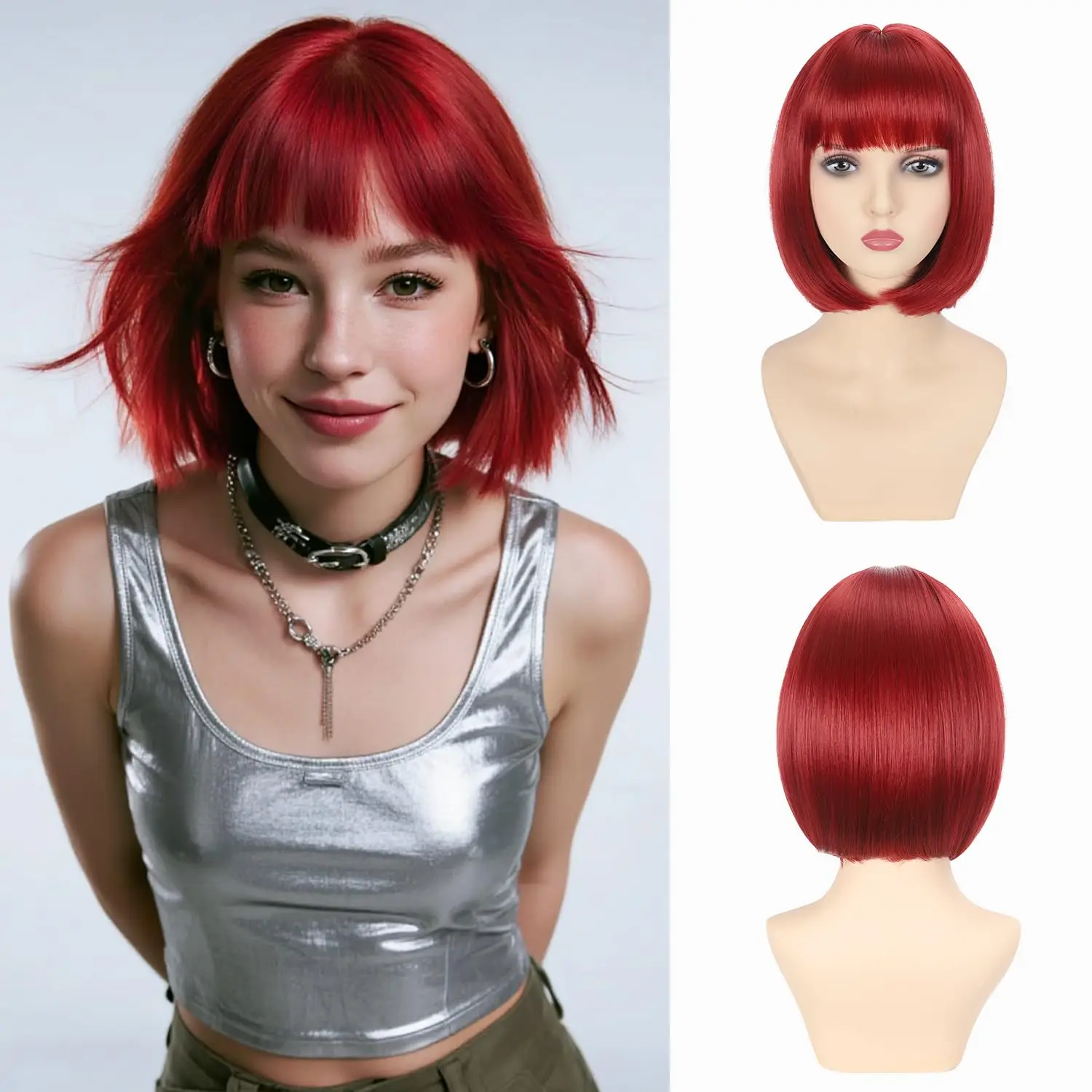 Red short bob synthetic wig - Halloween party cosplay role-playing wig - Daily wig - Heat-resistant hairpiece