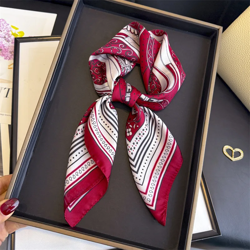 New Bandana Designer Silk Square Scarf Women Satin Shawl Wrap Hijab Female Hair Band Wrist Luxury Headkerchief 70*70cm Echarpe view 5