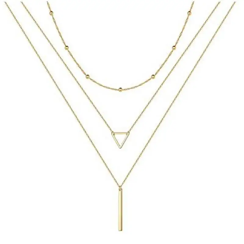 

Simplified Faion round Bead Chain Nelace Geometric e Rod Long Pendant Tee Layer Chain Cross-Border Jewelry