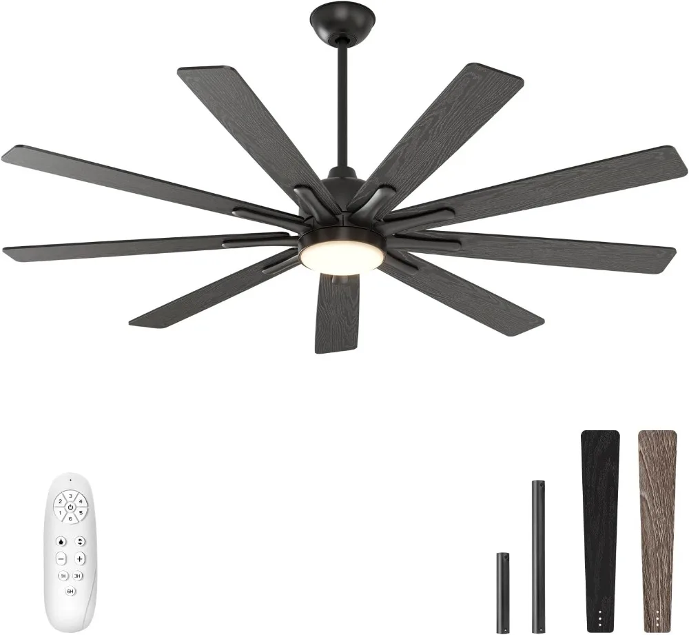 أضواء وجهاز تحكم عن بعد، 62 بوصة، محرك DC صامت قابل للعكس، 6 سرعات، 3 ألوان LED قابلة للتعتيم