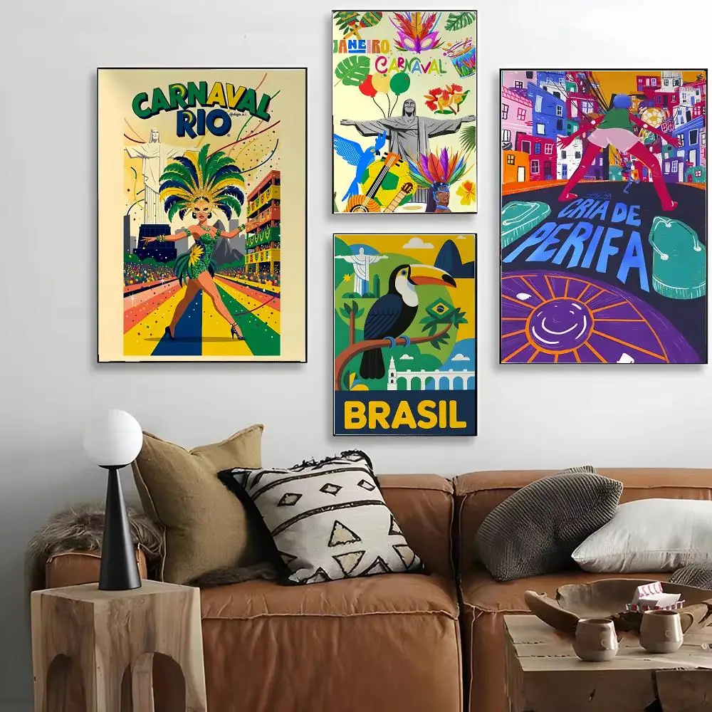 Pattern Brazil Theme Art Poster HD Art Decorative Wall Art Waterproof Home Décor for Living Room Bedroom Café Stylish Gift