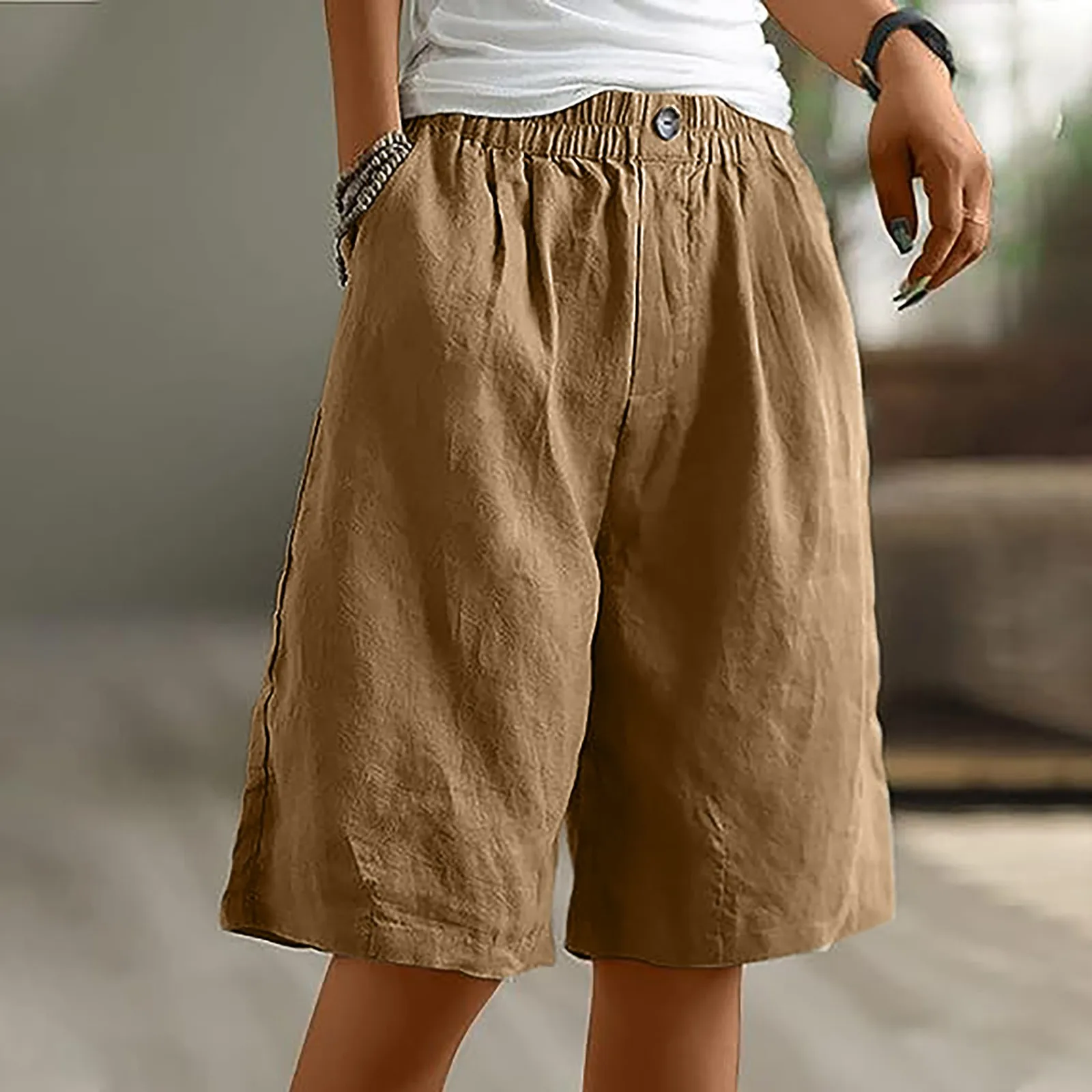 Pantalones cortos informales todo en uno para mujer, Shorts sueltos, cómodos hasta la rodilla, sencillos, de pierna ancha