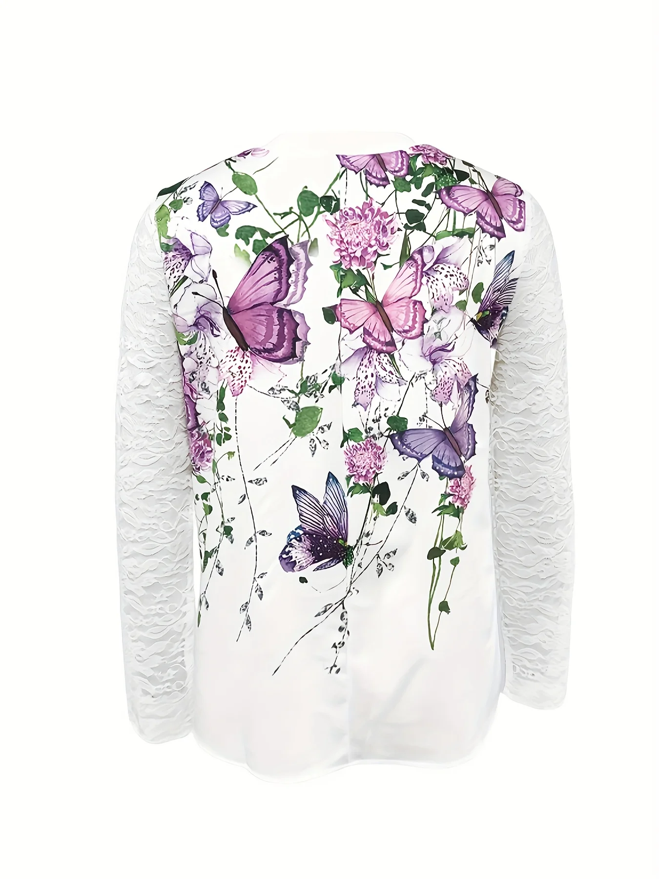 Fashion Floral Printed Blouses Shirts Women Casual  Full Long Sleeve V Neck Shirts Tops Ladies Patcchwork Lace Shirt