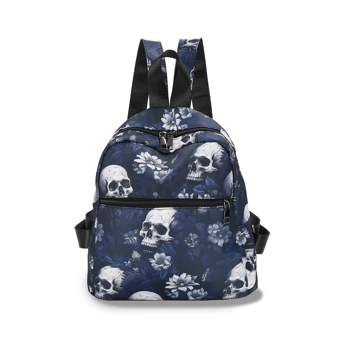 Women\'s Backpack with European and American Fashion, Large Capacity Gothic Style Skull Print Backpack