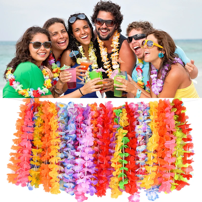 

10Pcs Random Artificial Flower Leis Wreath Garland Hawaiian Necklace Floral Party Supplies for Wedding Birthday Hawaii Events