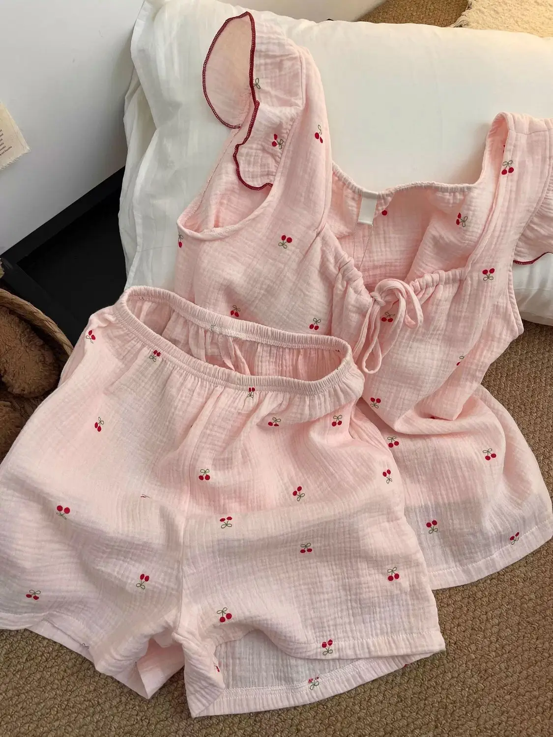 

Casual Sleeveless Soft Pajama Loungewear Suit Woman Summer New Japanese Style Sweet Print Sleepwear Set