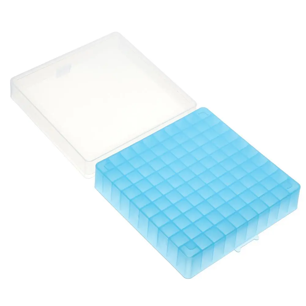 1PC 100 Well Microtube Storage Box for 1.8ml/2ml,  Autosampler Samples Rack,Plastic Vial Holder Rack,Blue