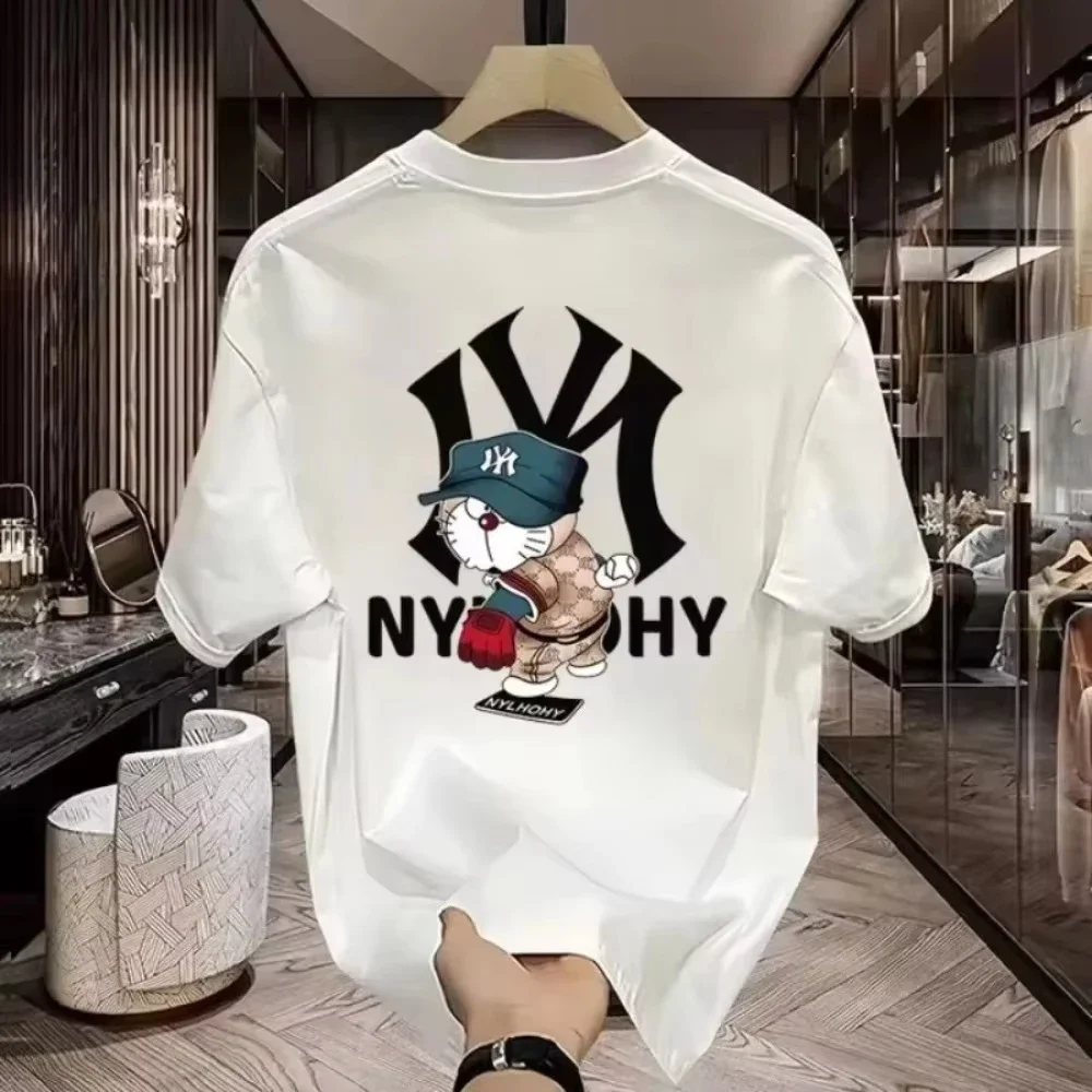 

2026, весна/лето, новая корейская женская футболка из чистого хлопка с короткими рукавами и принтом, модная элитная футболка