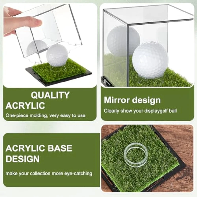 Square Golf Ball Display Case In Acrylic With Green Base For Collector's Edition