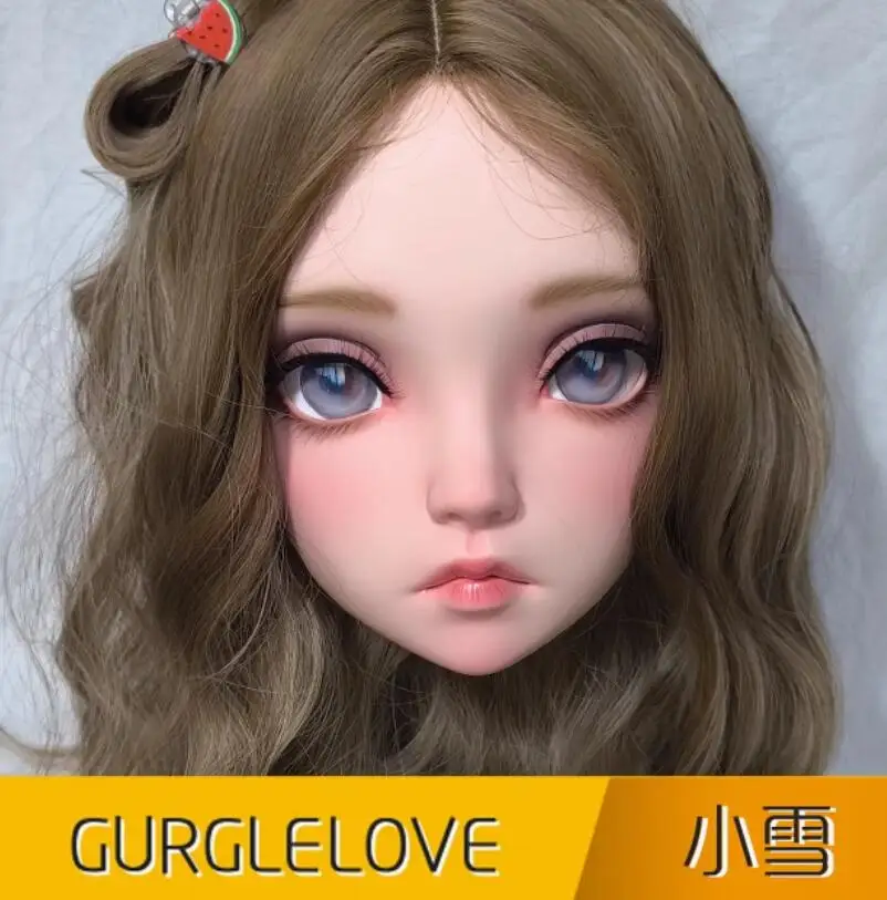 (XUE)Female Sweet Girl Resin Half Head Kigurumi BJD Eyes Crossdress Cosplay Japanese Anime Role Lolita Mask With Eyes And Wig