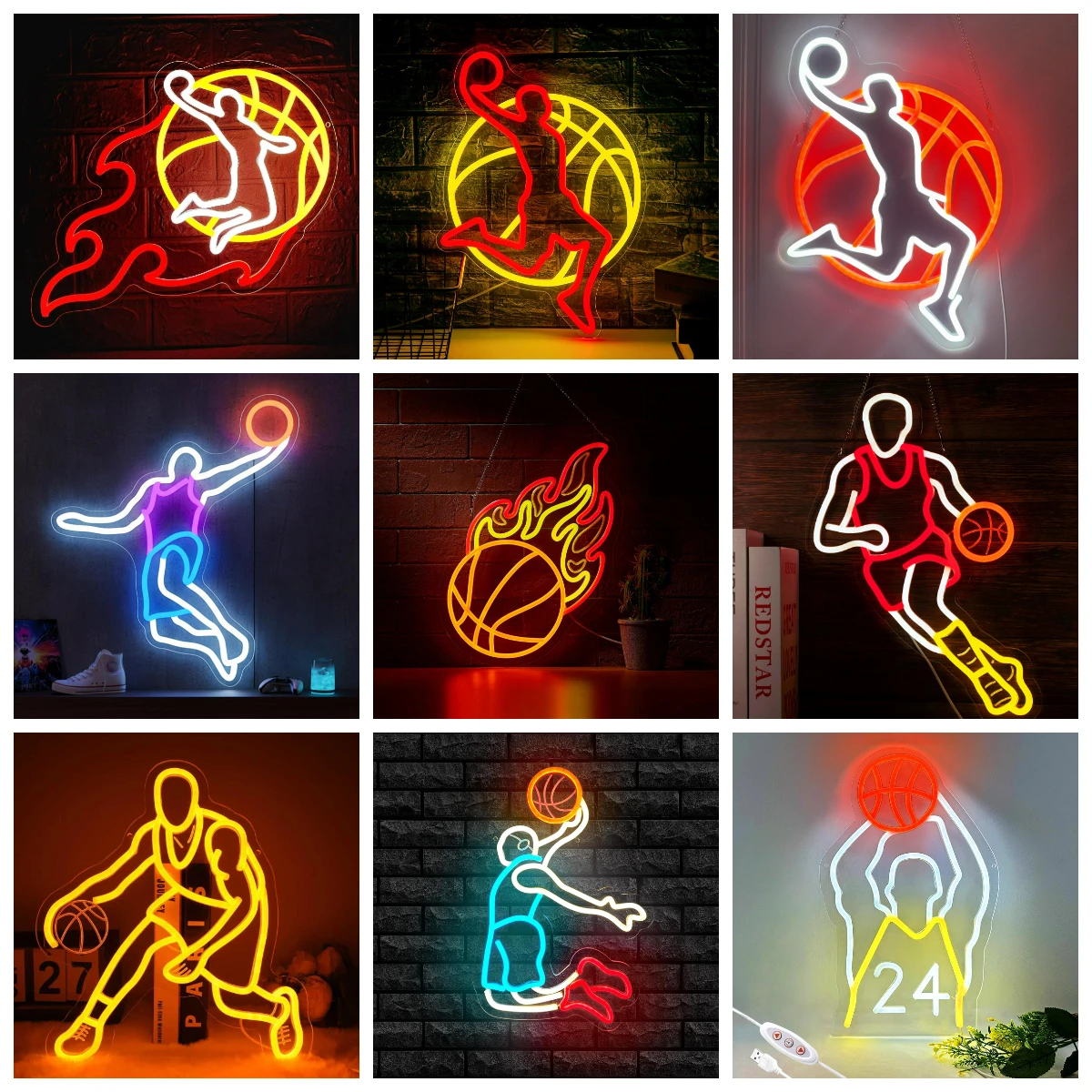 Dunk Neon Sign USB Dimmable Neon Lights for Man Cave Slam Dunk Court Bedroom Party Club Decor Birthday Gift for Basketball Fans