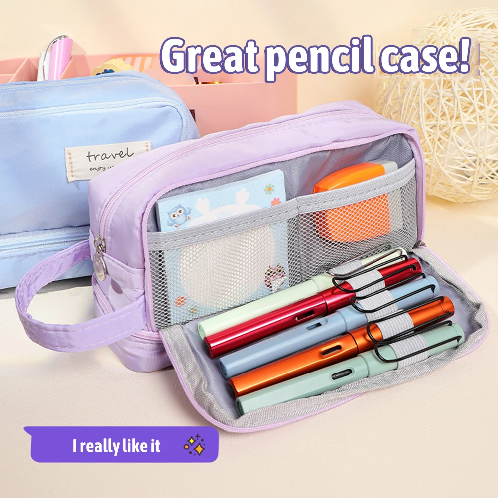 Multilayer Pencil Case Large Capacity Pen Bag Simple Multifunctional Pencil Pouch for Students School Office Stationery Supplies image 4