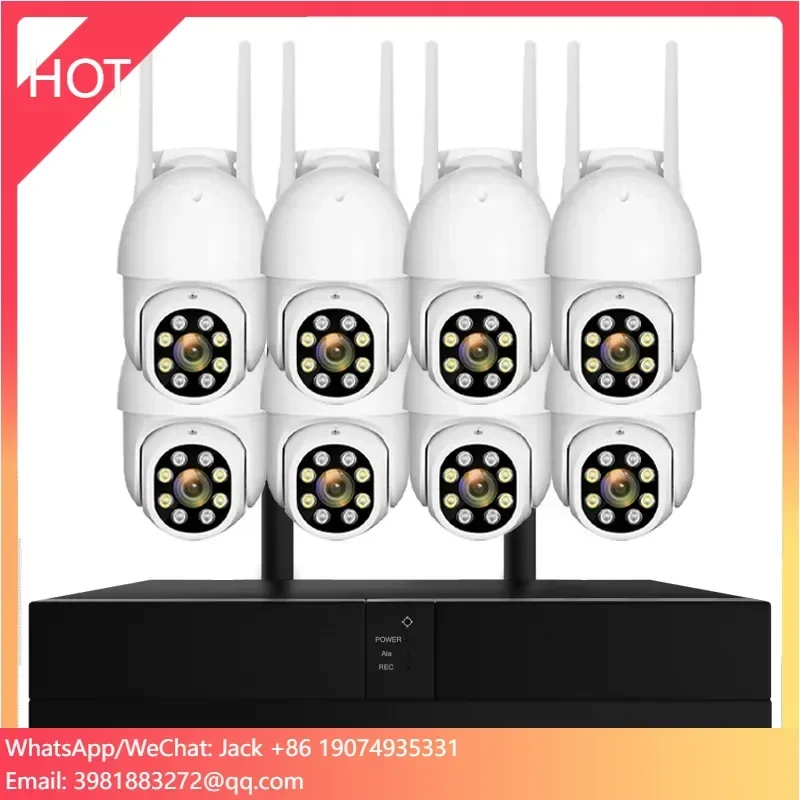 

Rscamtom 8CH CCTV WIFI Kit Camera Set Two Way Audio Motion Detection 360 Degree Colorful Night Vision PTZ CCTV System Wireless