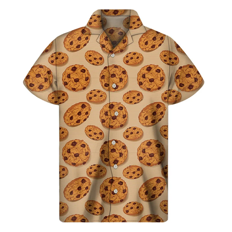 Chocolate Donuts Cookies 3D Print Shirt For Men Summer Hawaiian Shirts Tops Street Lapel Aloha Blouse Button Short Sleeves