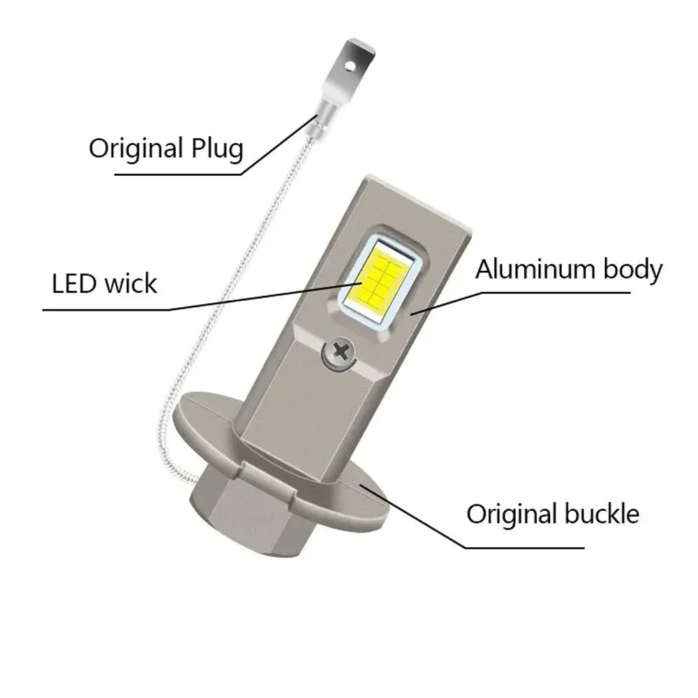 Plug And Play Fanless H1 H3 Car LED Lamp CSP LED Headlight Fog Lights DRL White 12V 24V Easy Installation Auto Lighting