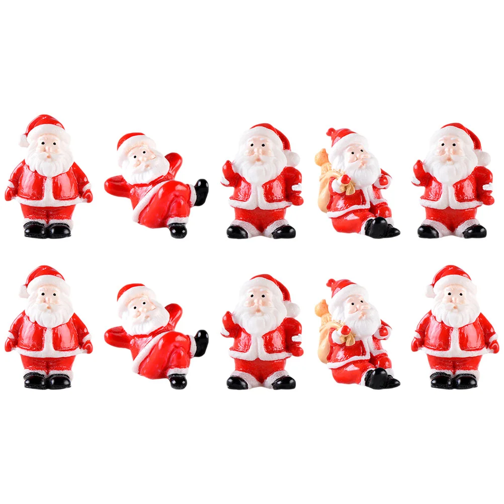 10 Pcs Model Christmas Santa Claus Miniature Landscape Snow Ornaments Man Decorations Fake Resin Decors