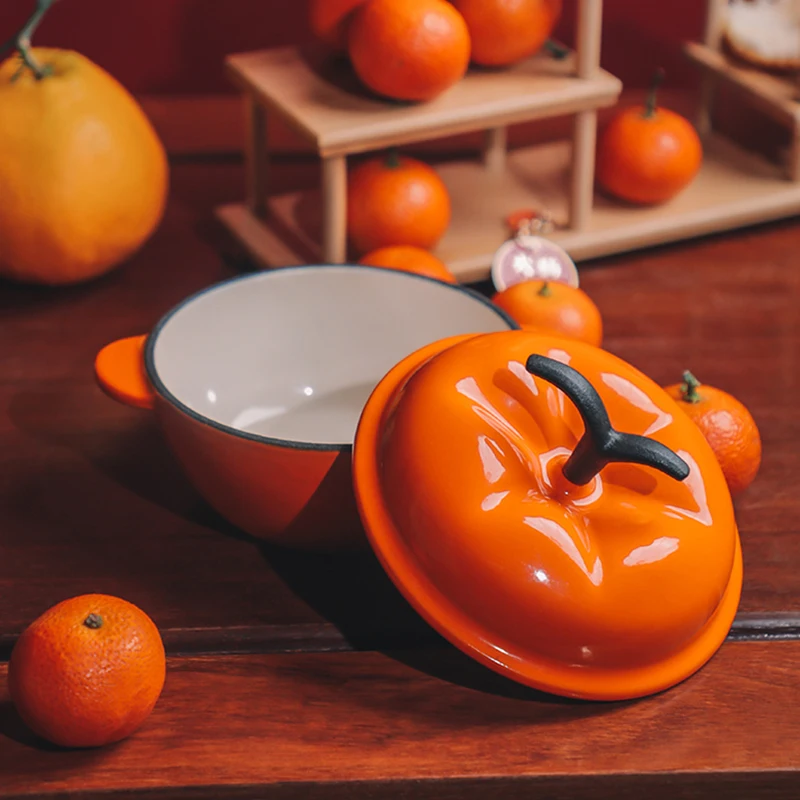 

Orange Shaped Soup Pot Mini Enamel Cast Iron Pot Kitchen Accessories Cooking Pots Gift-giving Pot of Choice