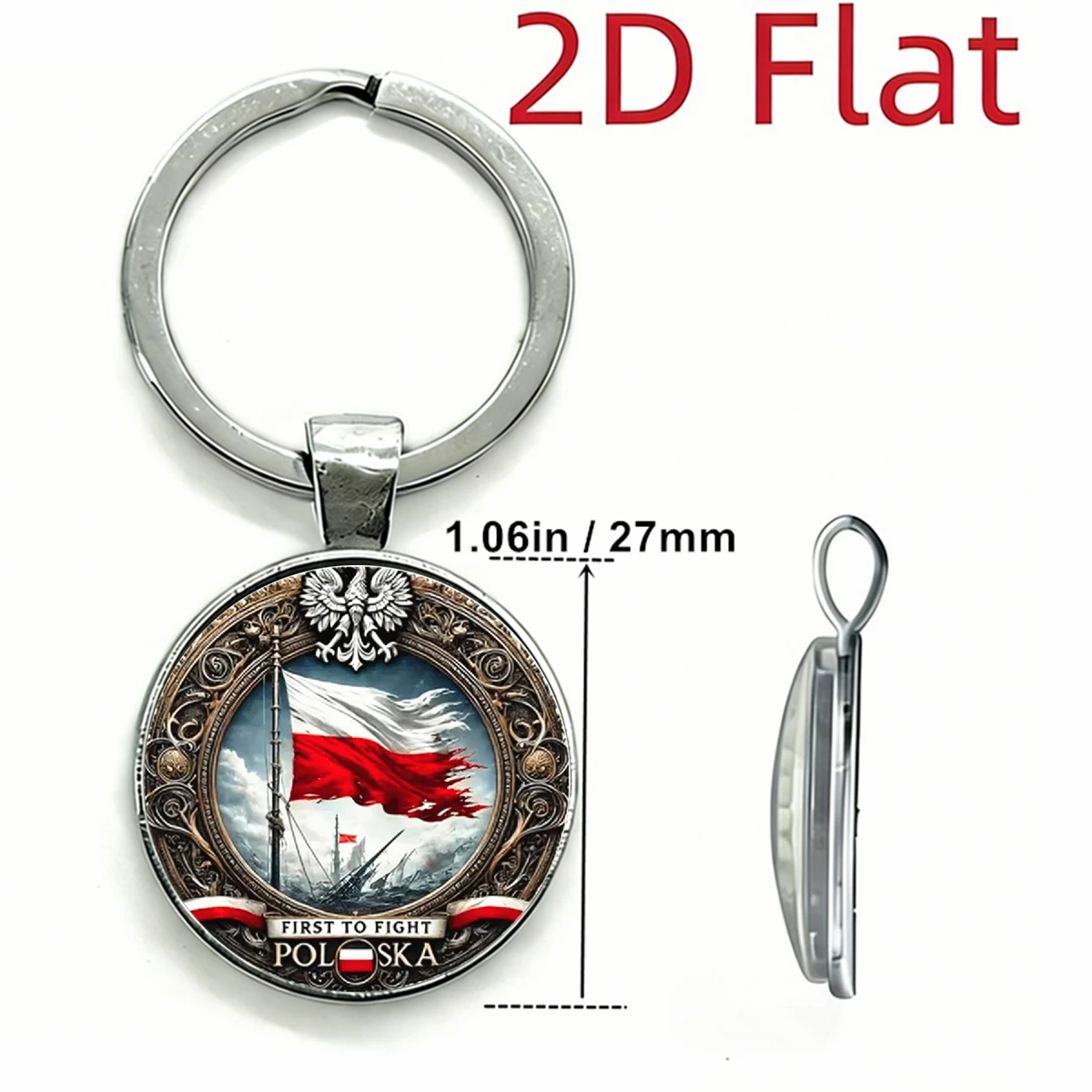 1PC Vintage Navy Metal Glass Keychain, Eagle Ship Poland Flag Design Ideal Gift for Holidays & Decor, Car Accessory Bag Charm