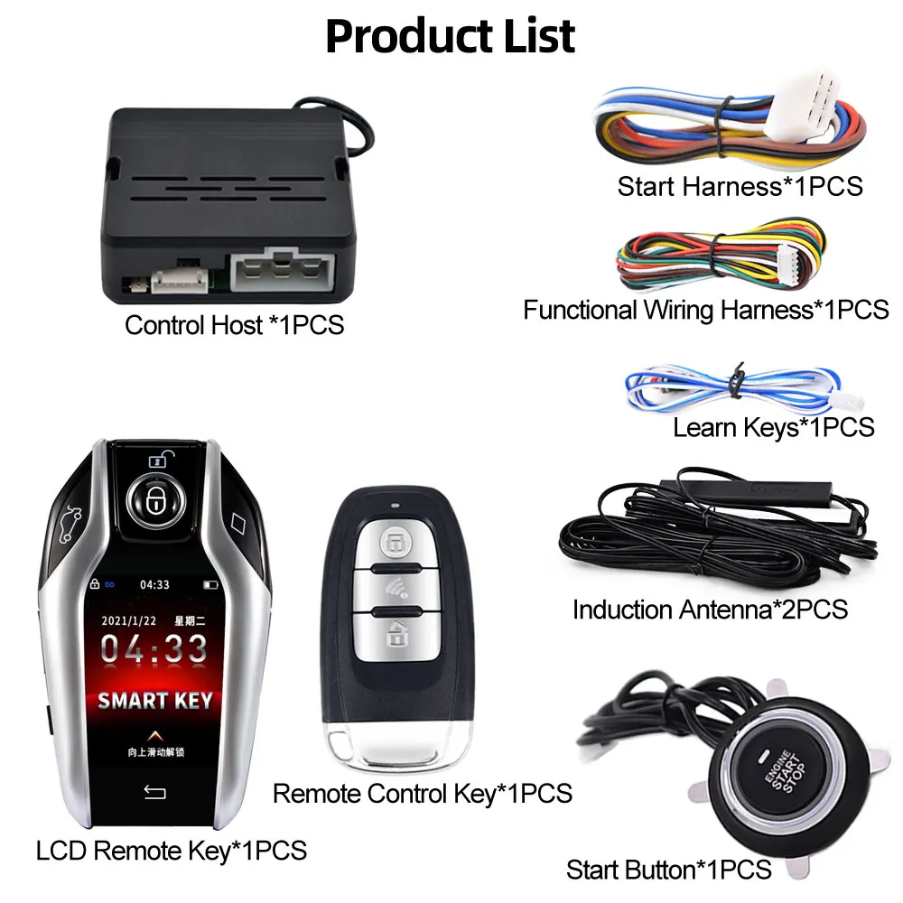 Llave Inteligente remota Universal con pantalla LCD botón de inicio y parada PKE acceso sin llave función de apertura automática del maletero