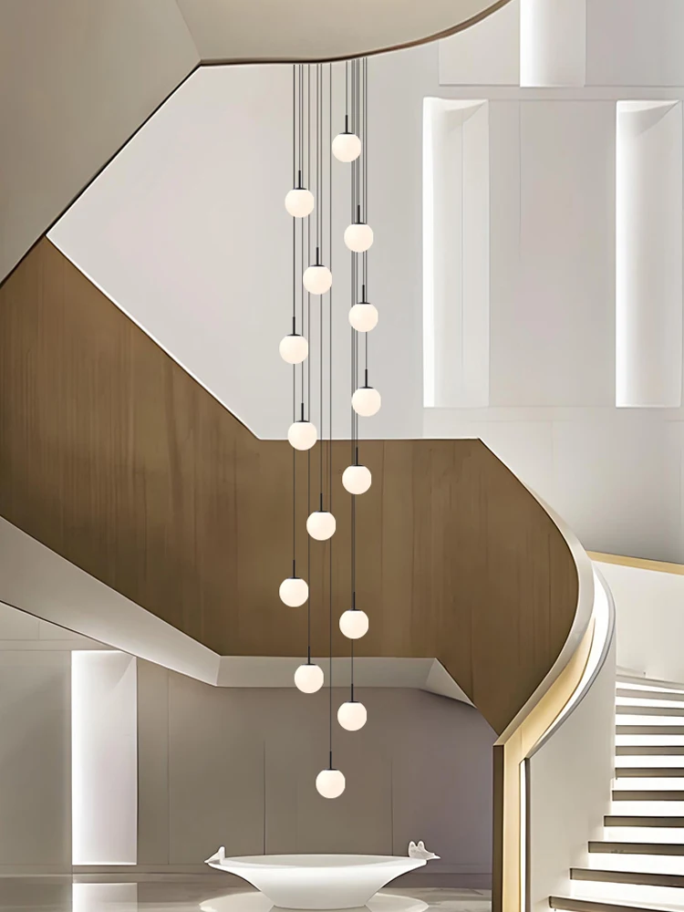 LED الشمال نمط كروية الثريا فيلا معلقة الدرج قلادة مصباح غرفة المعيشة ضوء السقف غرفة نوم ضوء إضاءة داخلية #4