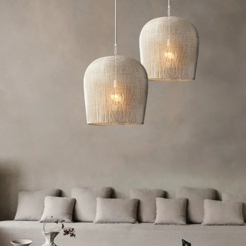 Japanese Wabi Sabi Pendant Lights Handmade Rattan Chandelier lamp for Dining Room Bar Chandelier Bedroom Bedside