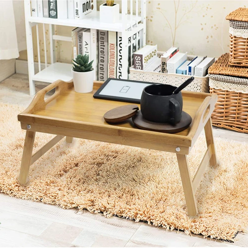 Bamboo Bed Tray Table With Foldable Legs Breakfast Tray Table For Sofa Bed Eating Working Used As Laptop Desk Snack Tray