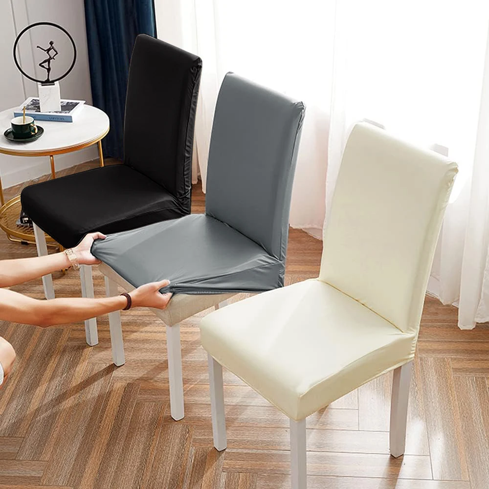 Dustproof PU Leather Chair Cover for Dining Room Removable Stretchy Chair Protector Office Restaurant Hotel Chair Decor 1pc
