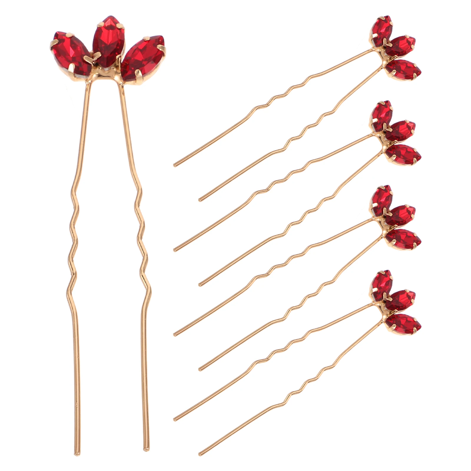 

5 Pcs Hairpin Headdress Red Rhinestone Pins Burgundy Clip Prom Accessories Drill U Shaped Bridal Wedding