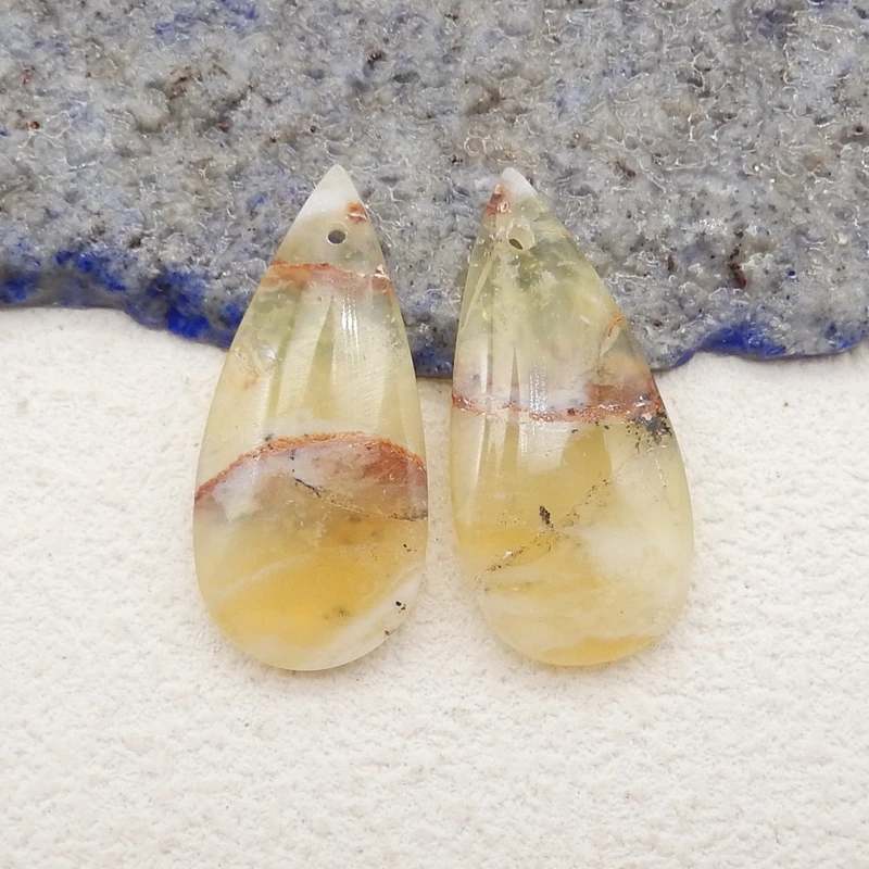 Semiprecious Jewelry Natural Stone Yellow Opal Fashion Water Drop Earring Beads Accessories For Women 28x13x4mm 3g