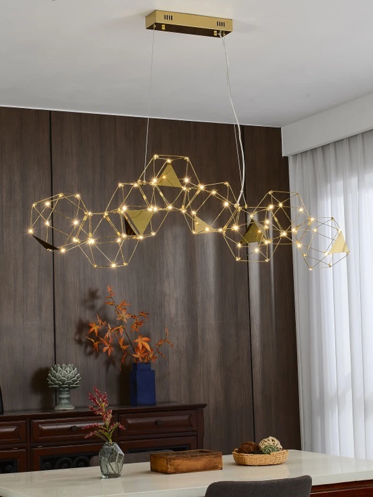 Nordic Restaurant Three-dimensional Polygonal Chandelier Modern Simple Bar LED Lamps Firefly Clothing Store Creative Lighting