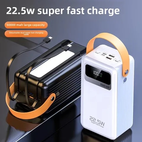 Внешний кабель BCAK Power Bank 22,5 Вт, сверхбыстрая зарядка, большая емкость, 60000 мАч, удобный мобильный источник питания для улицы