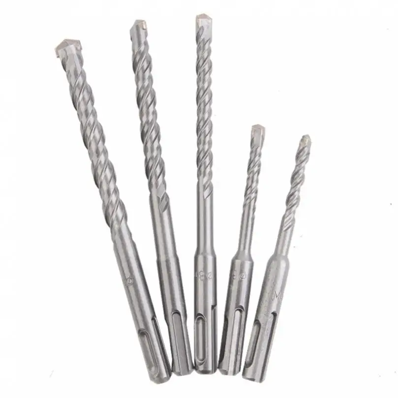 5pcs/set Round Handle Double Groove Cross Drill Bits Set for Wall Drilling, Four Edged Two Pits Electric Hammer Drill