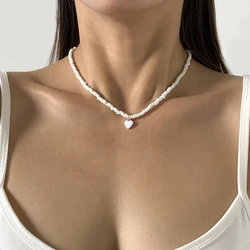 Small Seed Beads with Heart Pendant Necklace for Women Trendy Ladies Beaded Chain on Neck Choker Collar 2024 Fashion Jewelry Acc