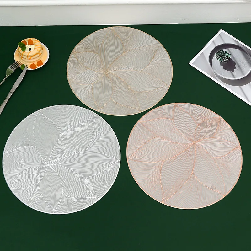 6/4pcs Flower Patterned Placemats Hotel Restaurant PVC Waterproof Coaster Light Luxury Hot Stamping Dining Table Decoration Mats