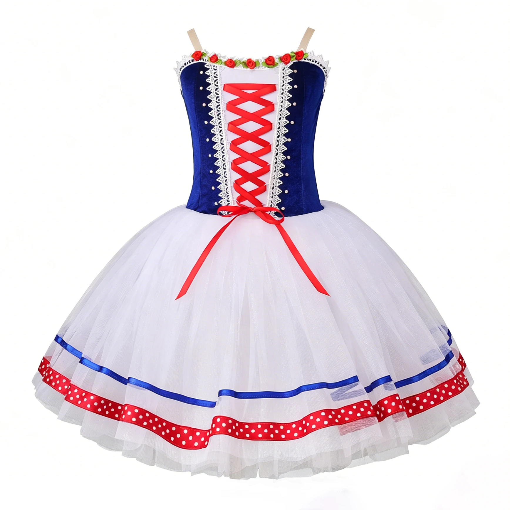 

Professional Elegant Ballet Dress Flower Ribbon Diamond Contrast Color Ballerina Party Dress Children Girl Dance Costumes