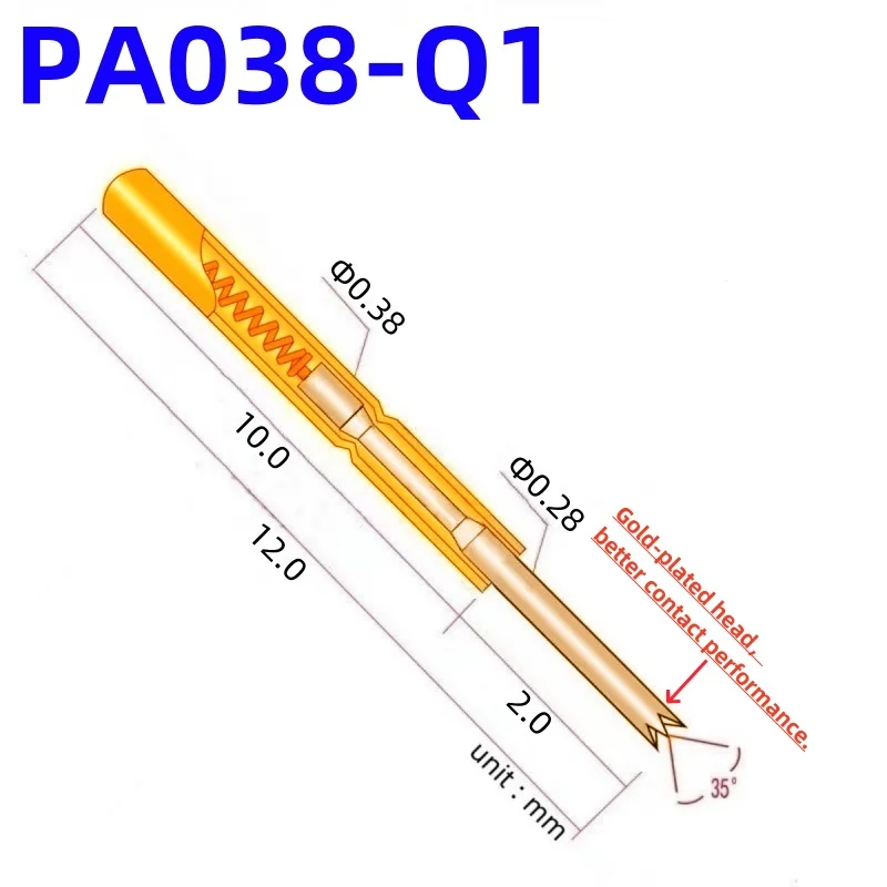 

20/100PCS PA038-Q1 Spring Test Probe PA038-Q Durable Metal Probe Detection Needle Length 12mm Needle Seat Spring P038-Q P038-Q1