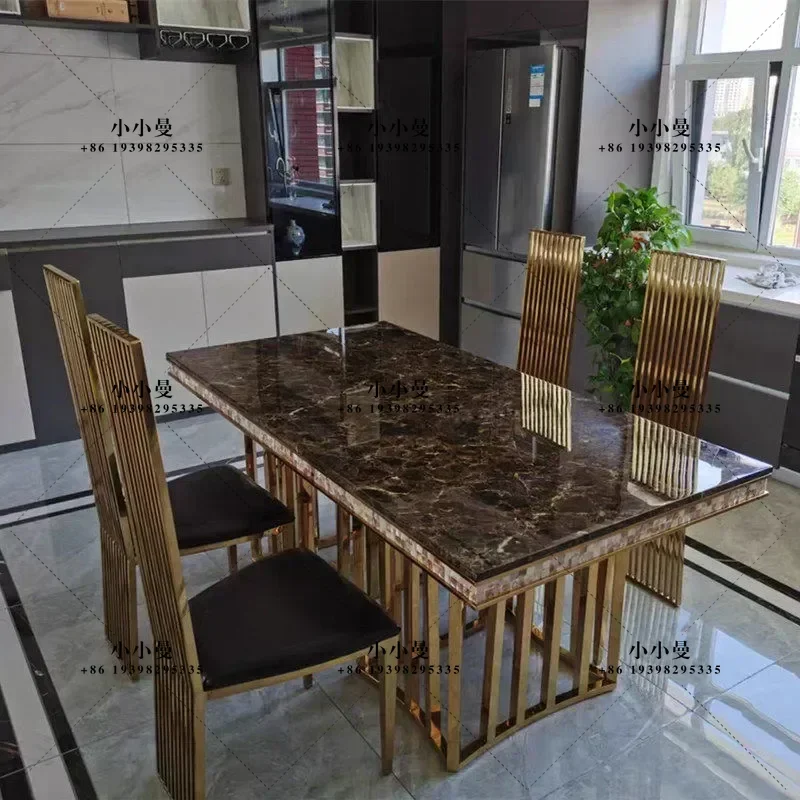 Square Marble Dining Table Set with Stainless Steel Base for Hotel Banquet Hall Villa Restaurant Modern Home Furniture