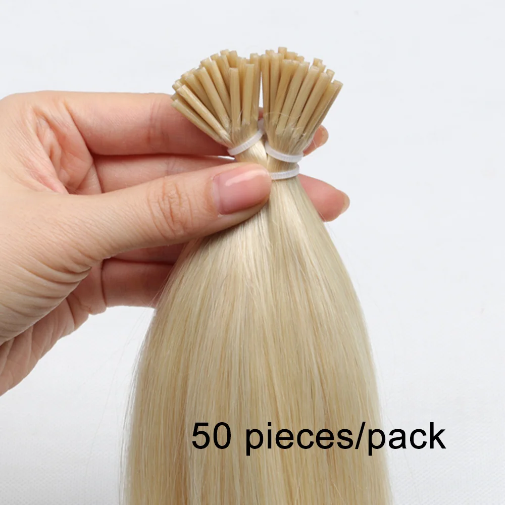 Straight I Tip Microlink Hair Extensions Human Hair 50strands/Set Capsule Keratin Natural Fusion Micro Ring Human Hair Extension