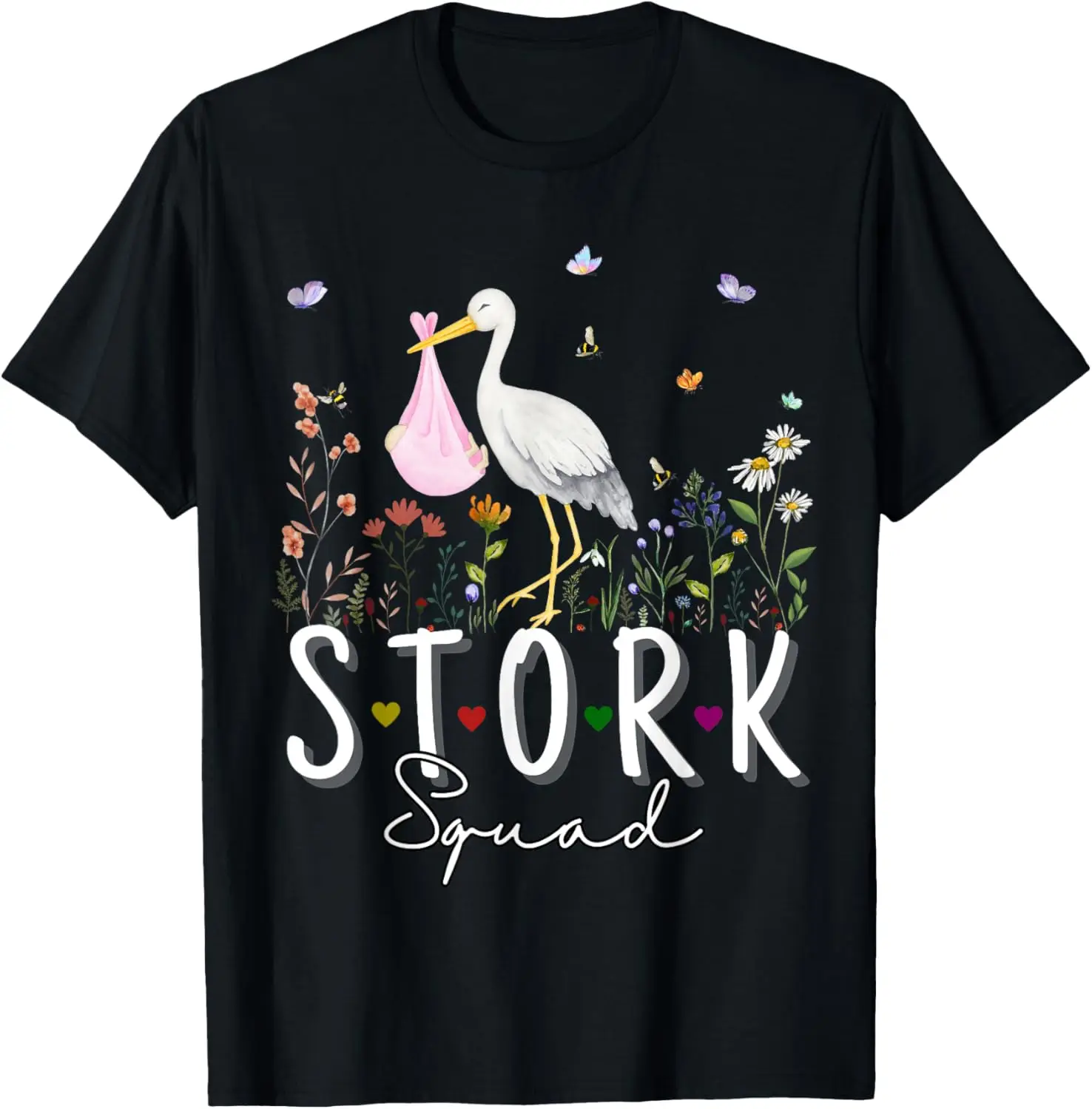 Retro Flower Stork Squad Matching Labor and Delivery Team T-Shirt