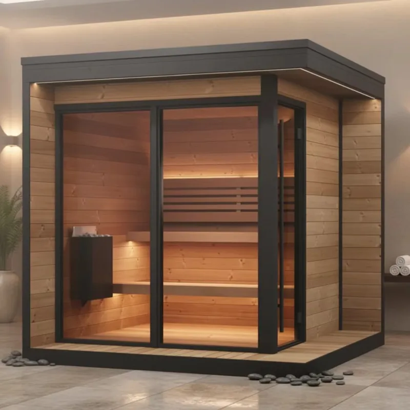 

Customized 6 Person Hemlock Wood Outdoor Sauna with Electric Stove, Heating Control Panel for Villa and Park