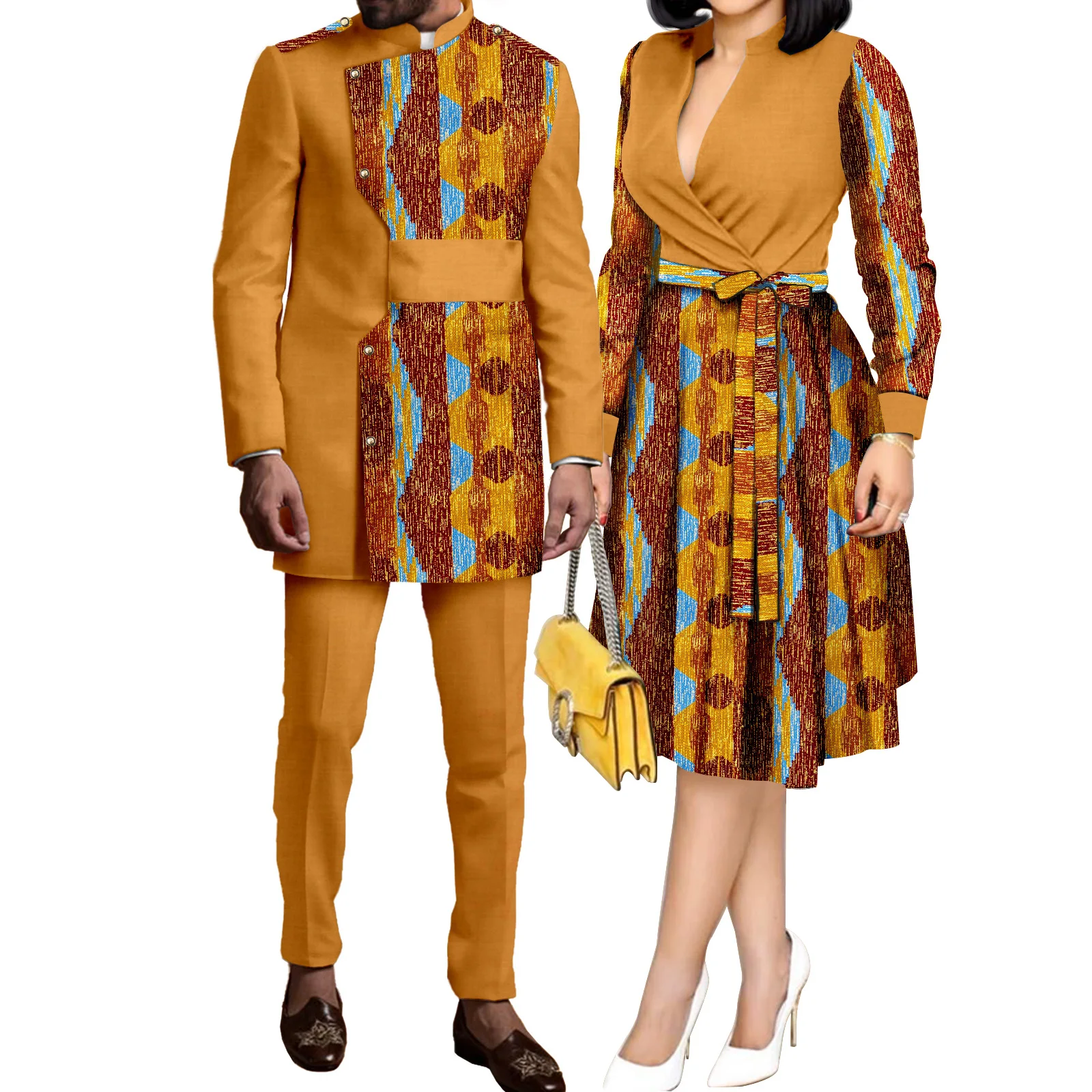 SEA&ALP African Kente Prints Couple Clothes for Wedding Dashiki African Men long sleeved pants set Matching Women Dresses