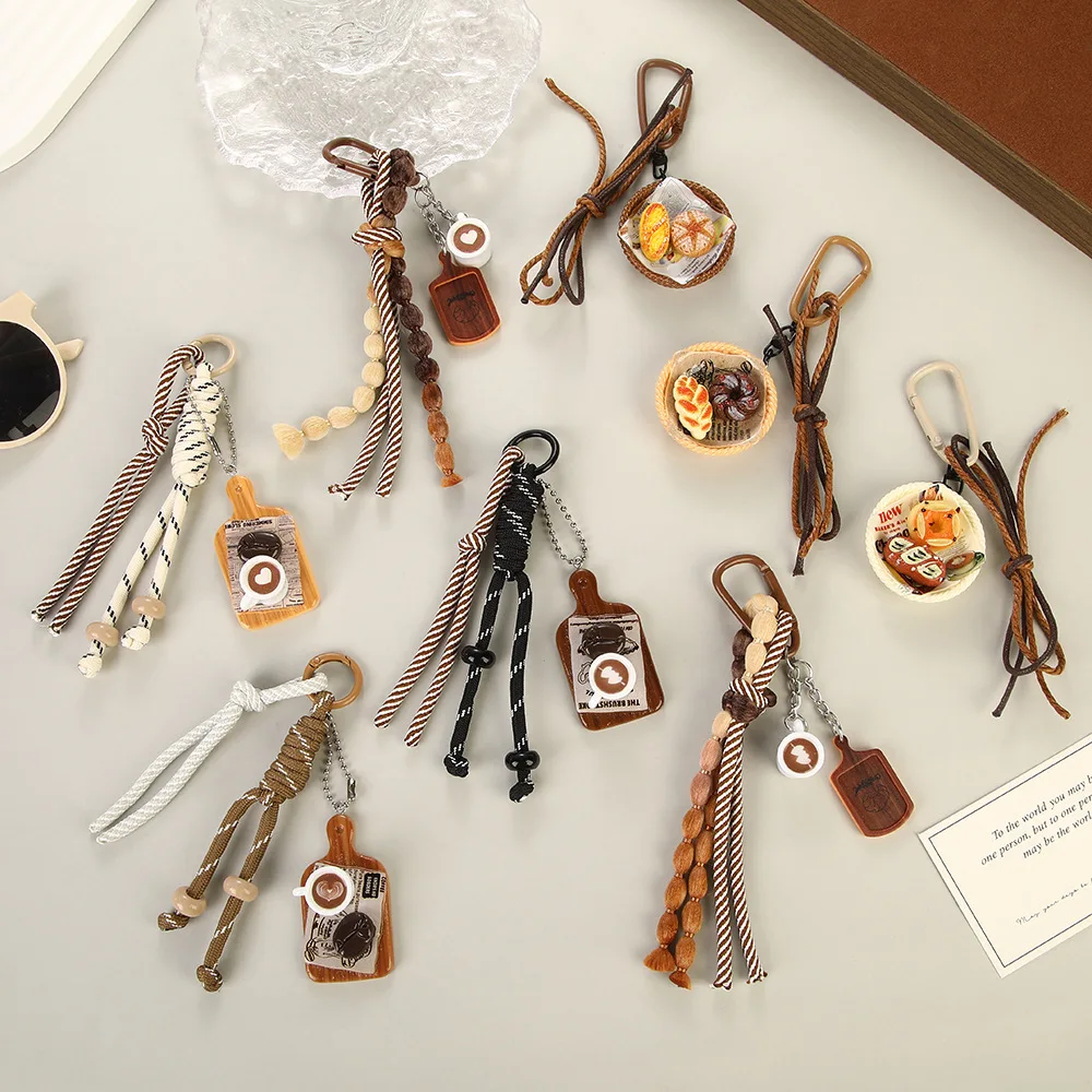 Alkali Water Bread Coffee Keychain Woven Bag Hanging Creative Cartoon Simulation Food Toy Dessert Tassel Hanging Decoration Cute