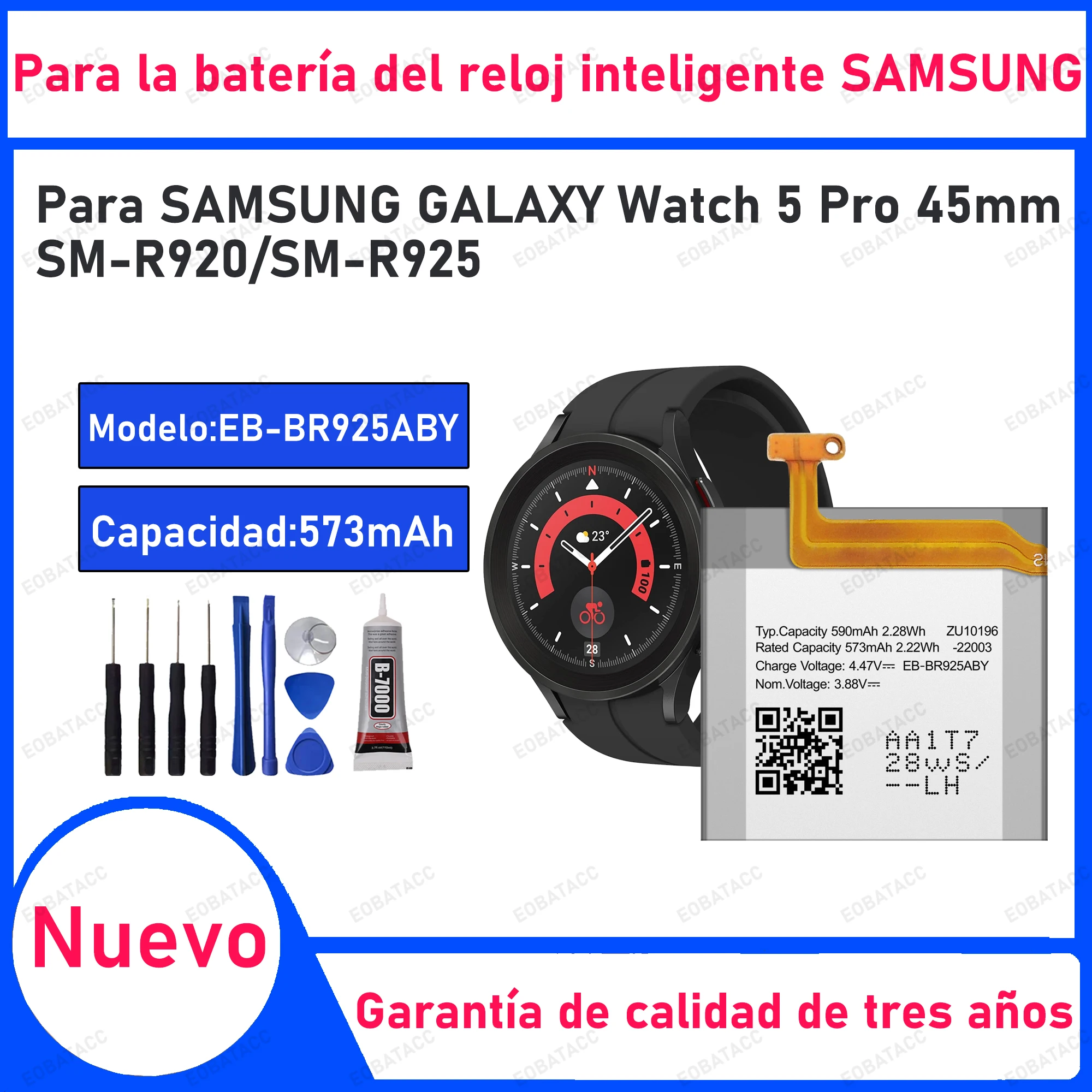 100% New High Quality EB-BR925ABY 590mAh Battery For Samsung Galaxy Watch 5 Pro 45mm SM-R920 SM-R925 Smart Watch Batteries+Tools