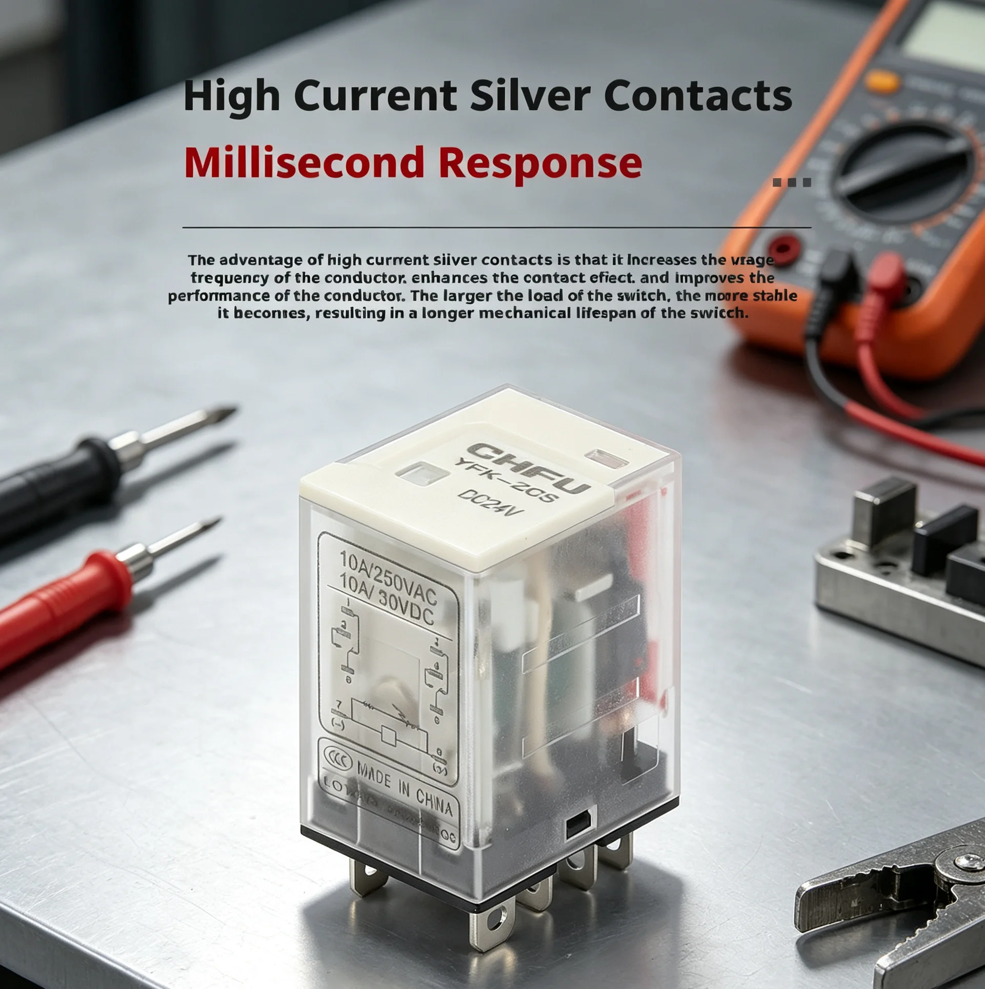 High-Reliability Mini Relay, Silver-Plated Contacts, 300VAC Max Load, DIN35 Mounting, Visual Operation Feedback via LED