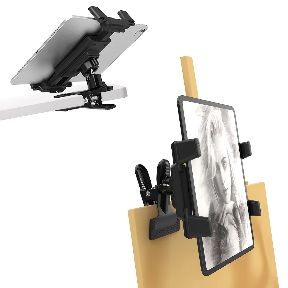 SMGXHE Adjustable 360° Rotating Universal Stainless Steel Phone/Tablet Holder Clamp, Suitable for Desktops/Tables/Art Easels