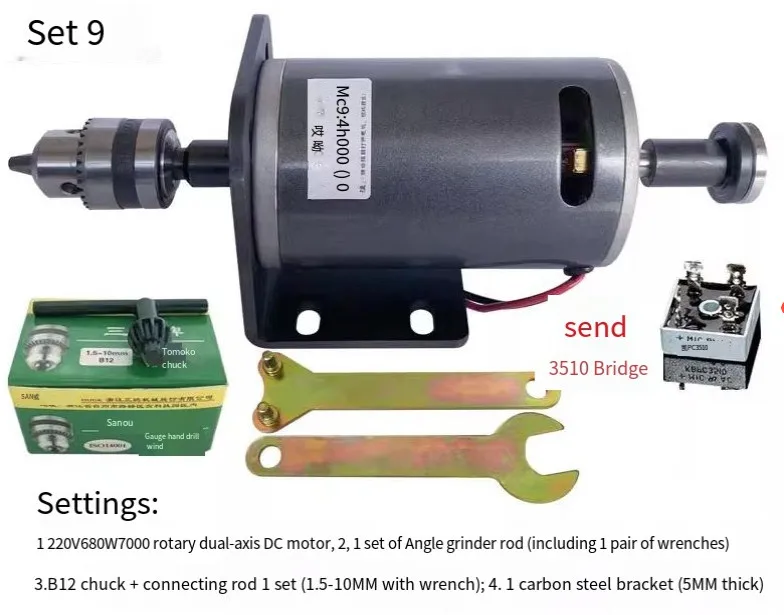 Imagem -03 - Torno do Motor de Velocidade Ajustável Furadeira Elétrica Moedor Elétrico com Ventilador dc 220v 350w 680w 7000rpm