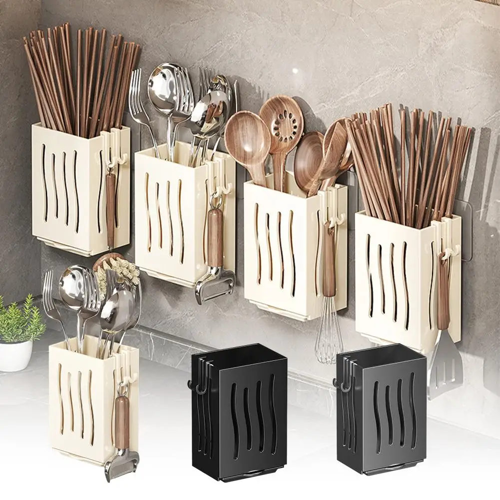 Kitchen Utensil Rack Wall Mounted Draining Chopstick Holder Cutlery Storage Box Spoon Knife Fork Organizer Food Grade Container