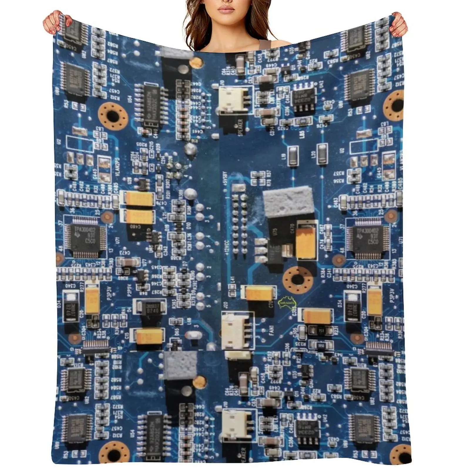 

Blue Circuit Board Throw Blanket For Decorative Sofa Plaid on the sofa Plush Decorative Sofa Blankets