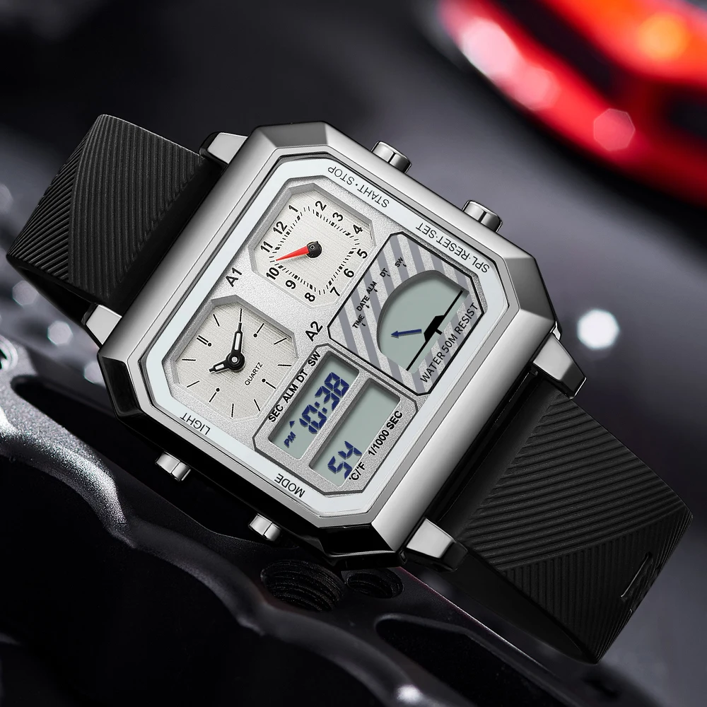 2025 Top Brand di Lusso In Acciaio Inox Crono Orologi Sportivi Da Uomo Retroilluminazione Doppio Display Orologio Da Polso Digitale 3Bar Impermeabile Reloj