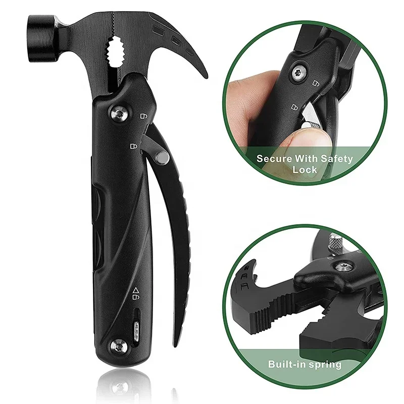 12 In 1 Portable Multi Tools Claw Hammer Lifesaving Hammer Knife Multi-Function Stainless Steel Pliers Hand EDC Tools